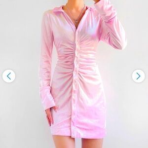 Free People Shayla Pink Velvet Long Sleeve Mini Dress